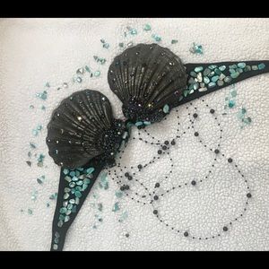 Black and Green Jeweled DarkMermaid Seashell Bra